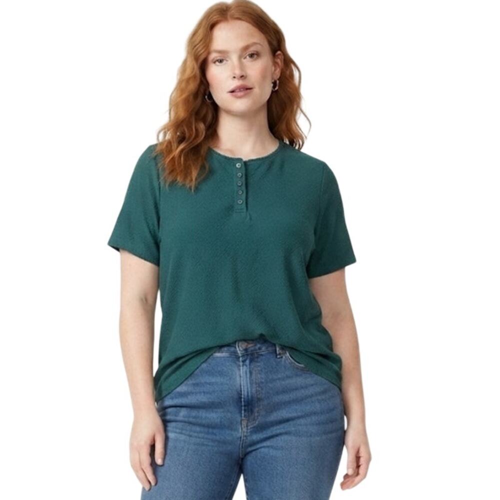 CLASSIC ELEMENTS Women's Short Sleeve Henley Sweater Plus Size 3XL